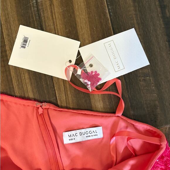 NWT Mac Duggal 5548 Sequin After Prom Dress Hot Pink Shoulder Mini Fitted Barbie - Picture 10 of 16